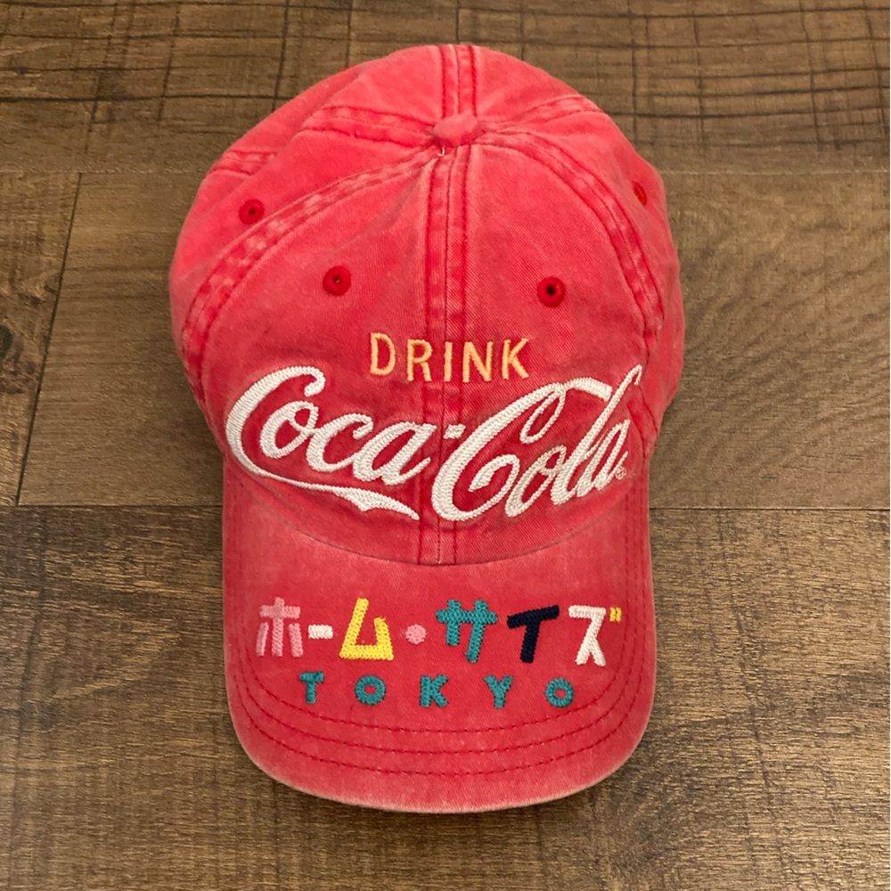 American Needle Washed Red ‘Drink Coca-Cola’ Hat Embroidered Tokyo Baseball Cap